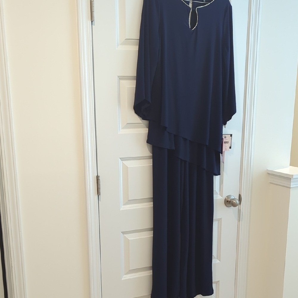 Marina Midnight Blue Formal Jumpsuit P2P 22 L 59 W19 w/out stretch stretches 23